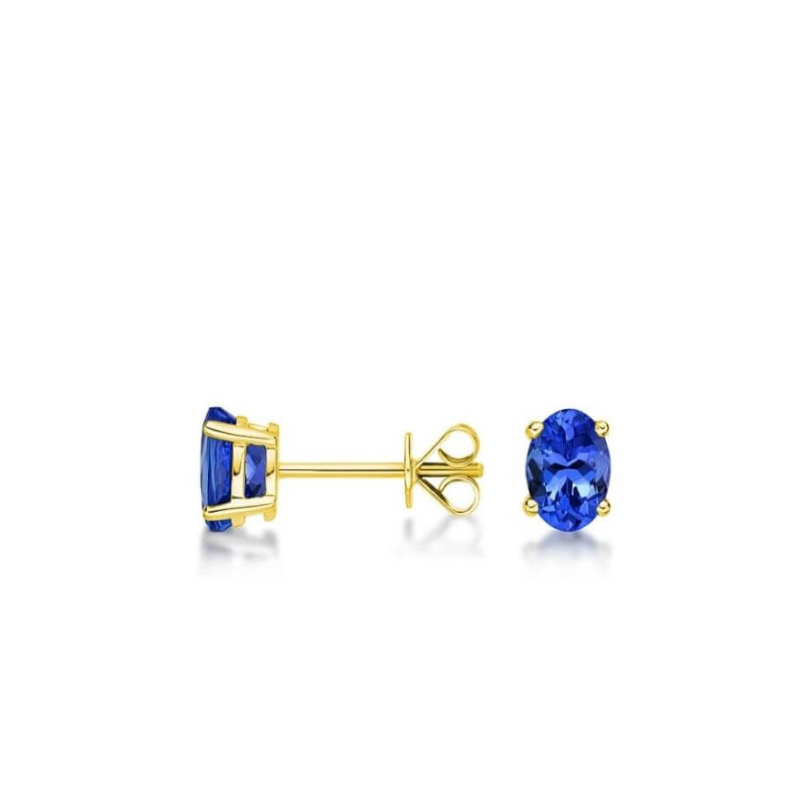 2.15 Ct Tanzanite Stud Earrings In Yellow Gold