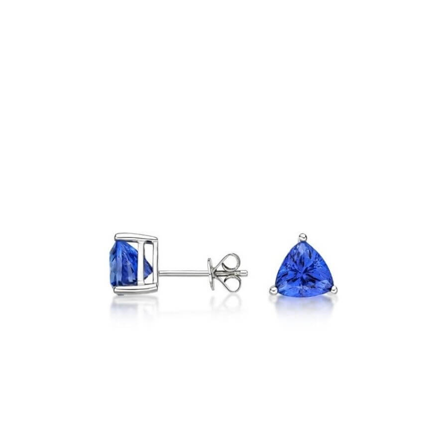 Trillion Cut Tanzanite Stud Earrings in 14k White Gold