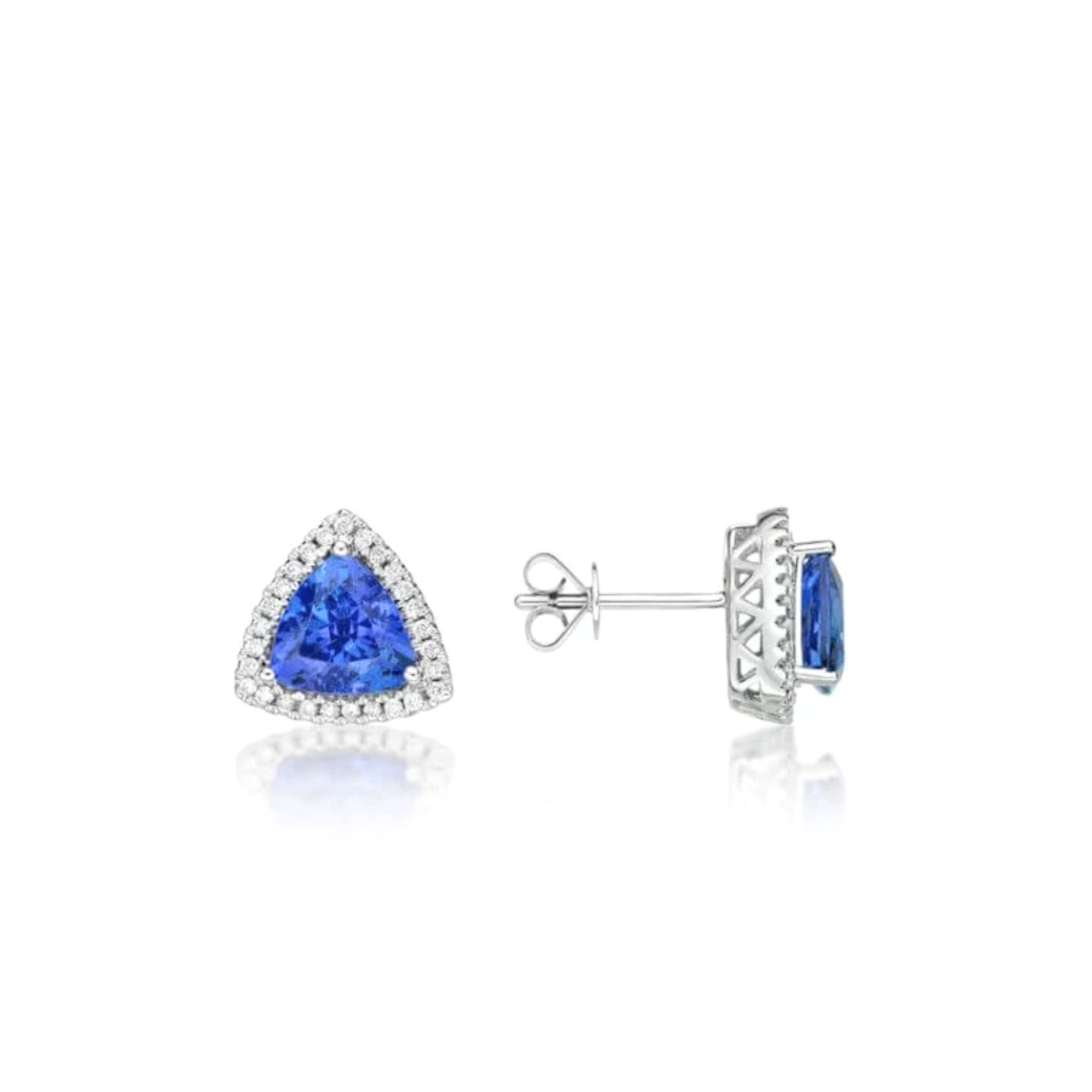 Tanzanite Trillion Cut & Diamond Stud Earrings