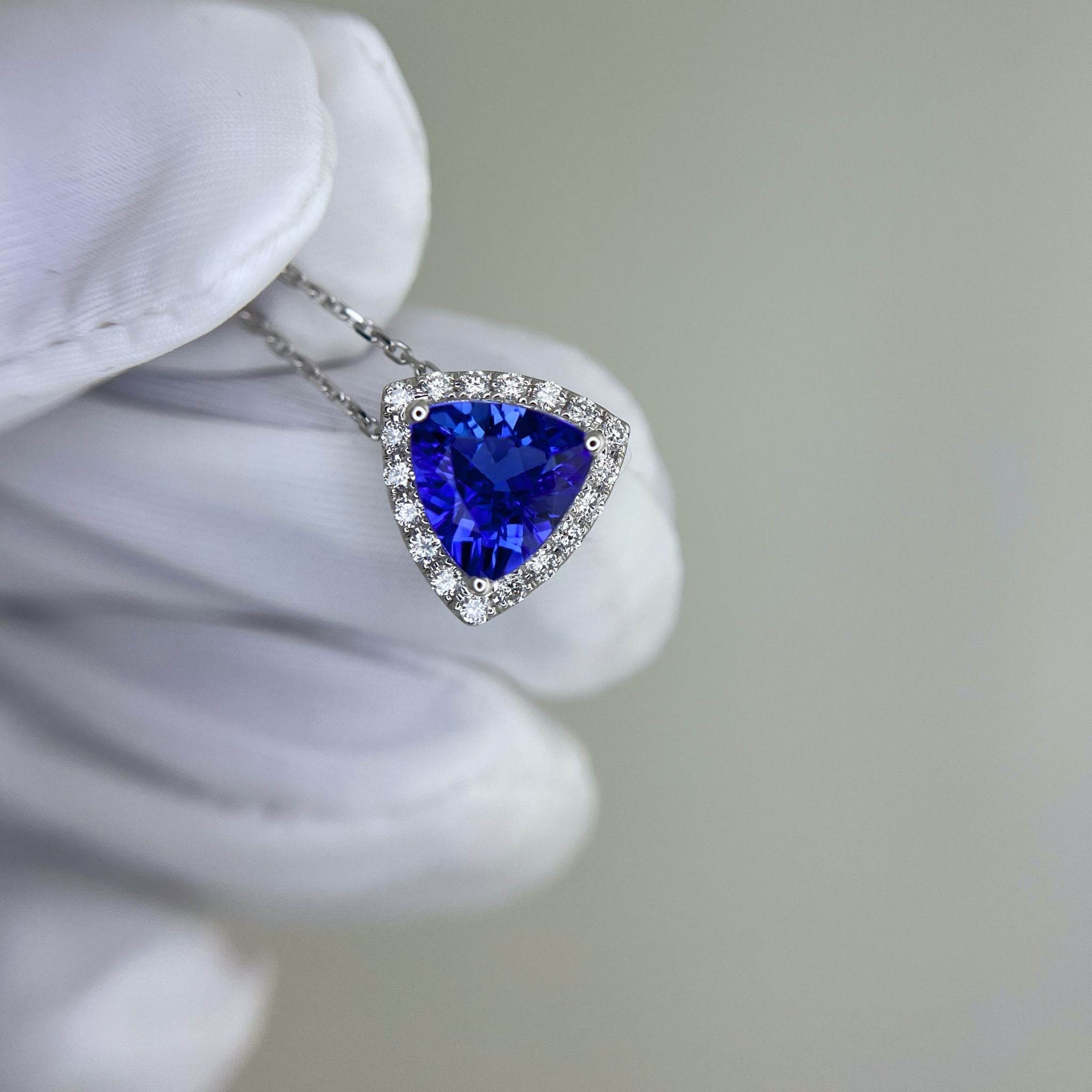 Trillion-Cut Tanzanite and Diamond Halo Pendant – 1.81 Carats