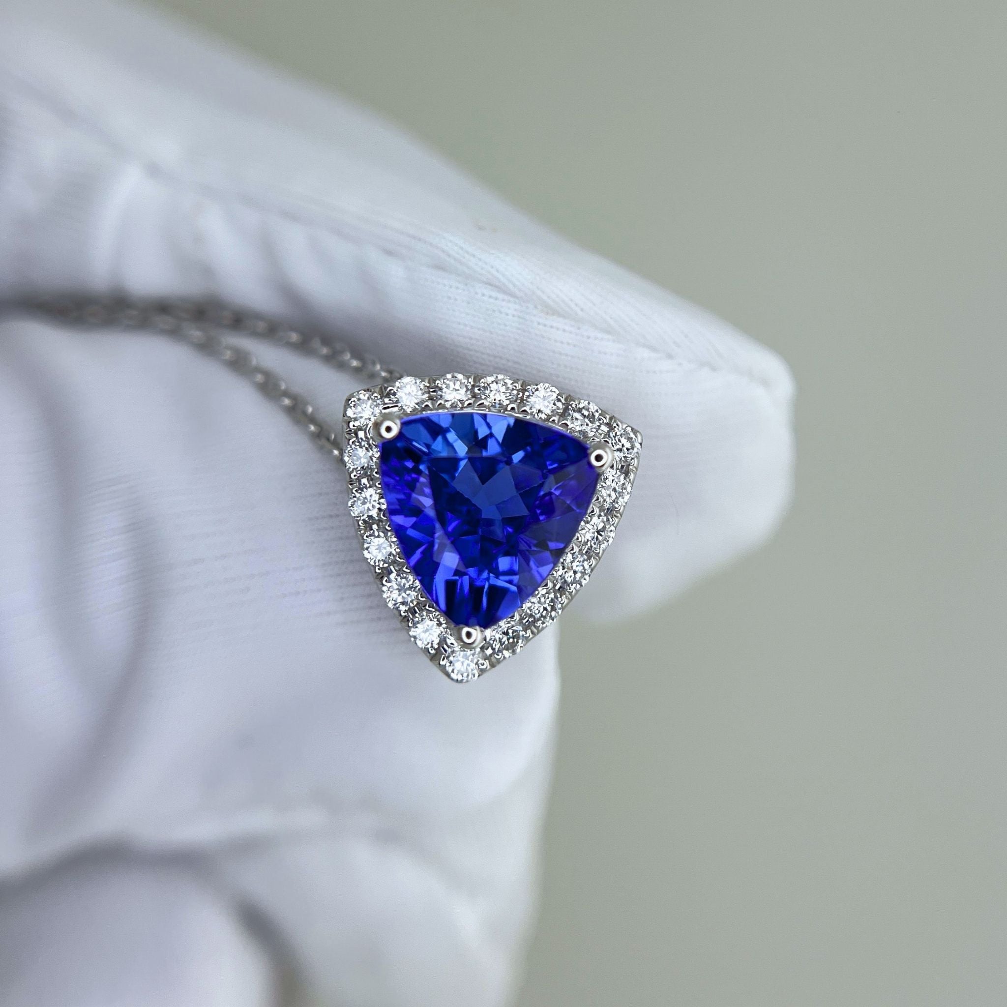 Trillion-Cut Tanzanite and Diamond Halo Pendant – 1.81 Carats