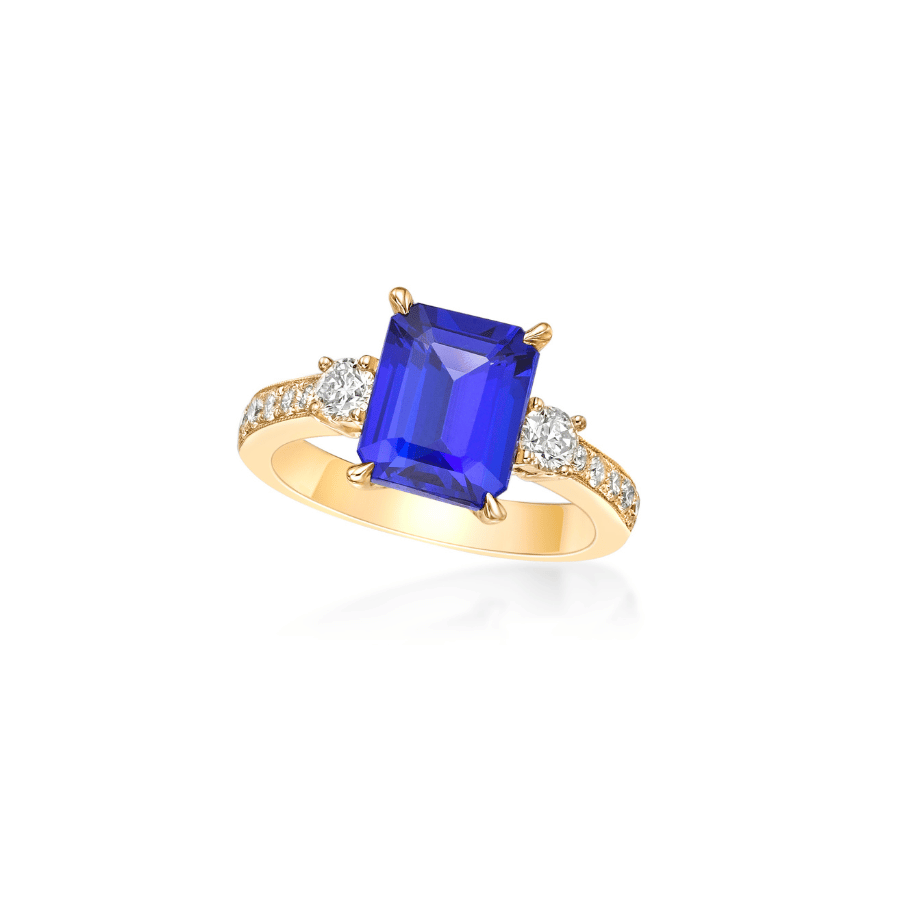3.65 Ct Deep Blue Emerald Cut Tanzanite Ring