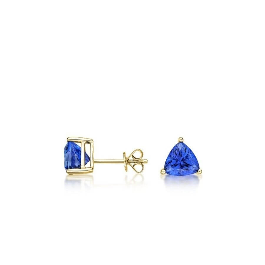 Trillion Cut Tanzanite Stud Earrings in Yellow Gold