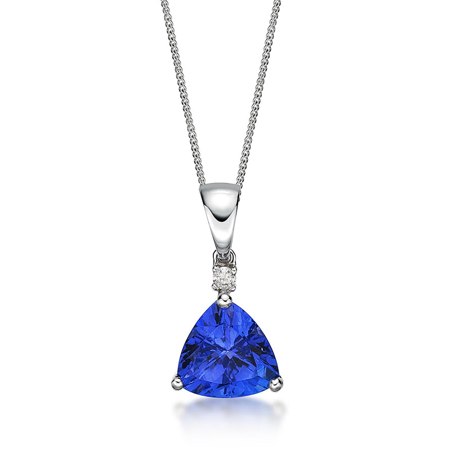 Trillion Cut Tanzanite & Diamond Pendant in White Gold