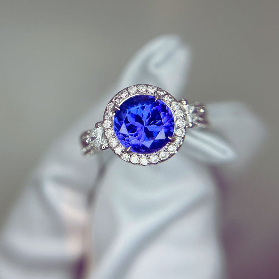 Vintage Style 2.10 Ct Tanzanite & Diamond Engagement Ring