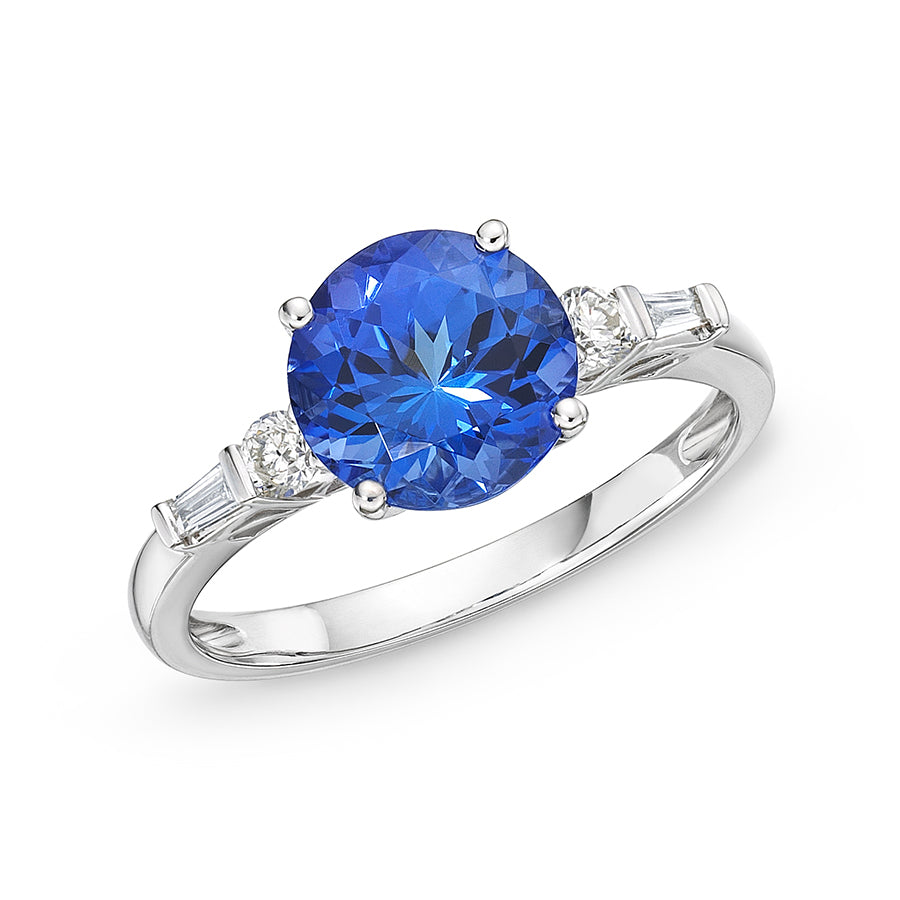 Tiffany Style Tanzanite & Diamond Ring