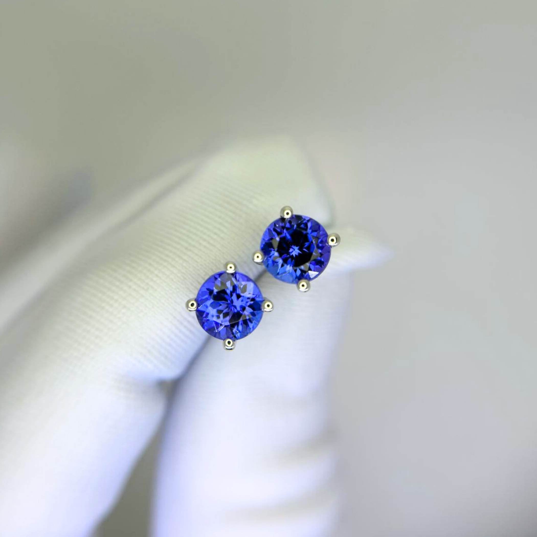 Tanzanite Stud Earrings - 2.50 Carats - 6.5 mm