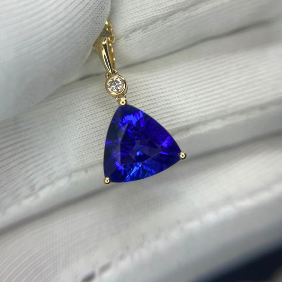 Exceptional Trillion Cut Tanzanite & Diamond Pendant