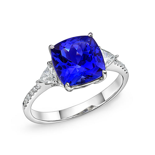 "Linda" Premier 4.63 Ct Cushion Cut Tanzanite & Diamond Ring