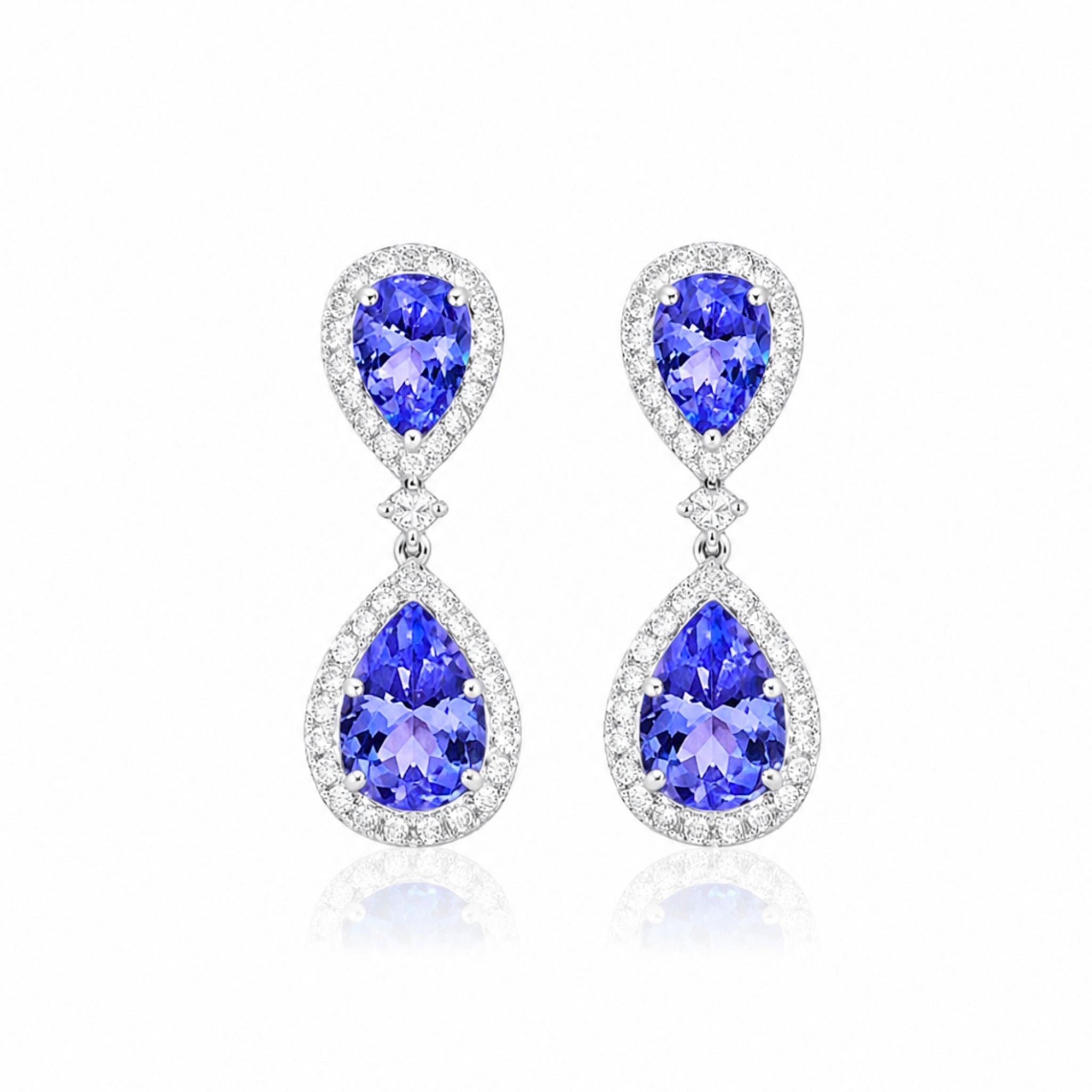 Double Pear-Shaped Tanzanite & Diamond Halo Earrings - Made To Order
