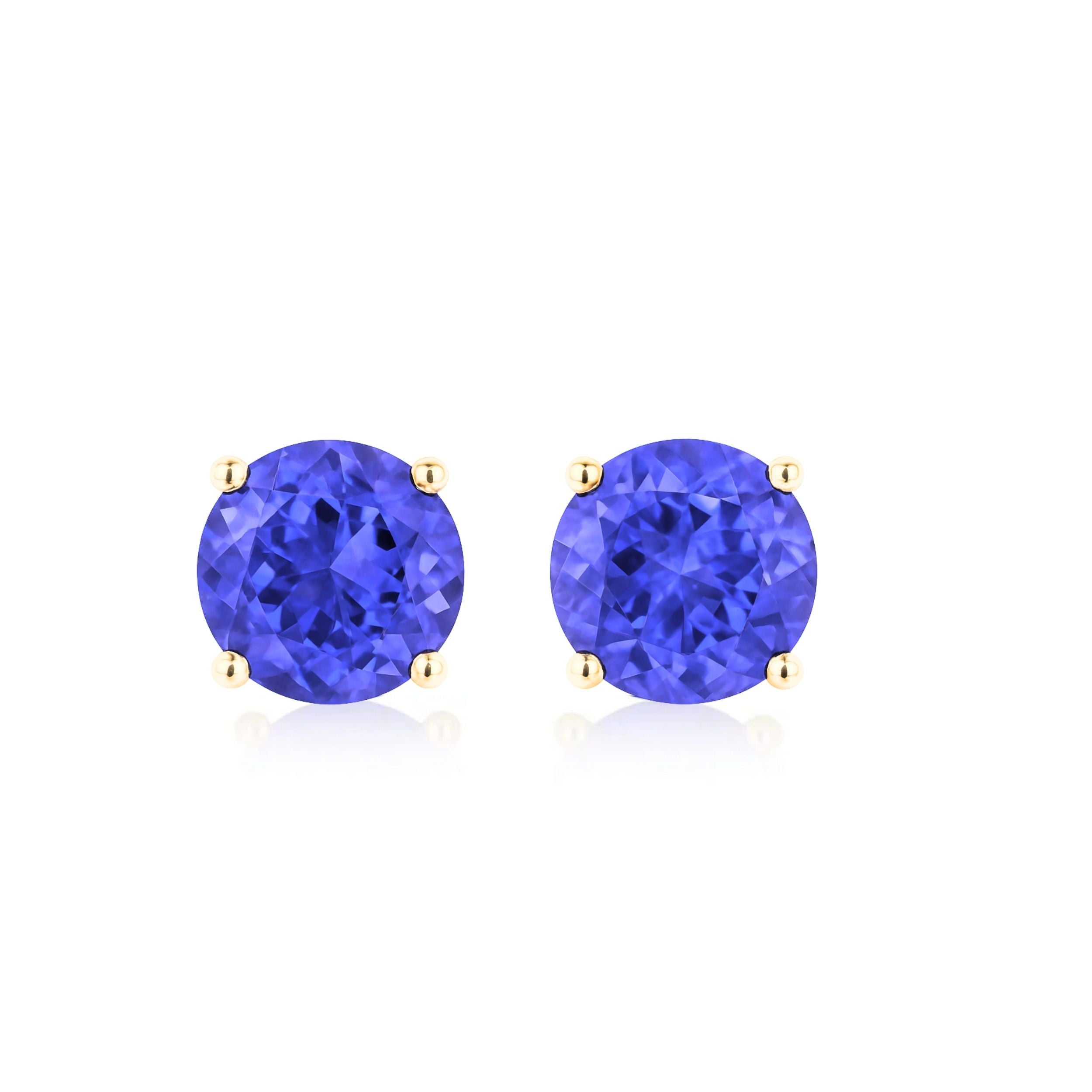 Exceptional Round Tanzanite Stud Earrings - Yellow Gold