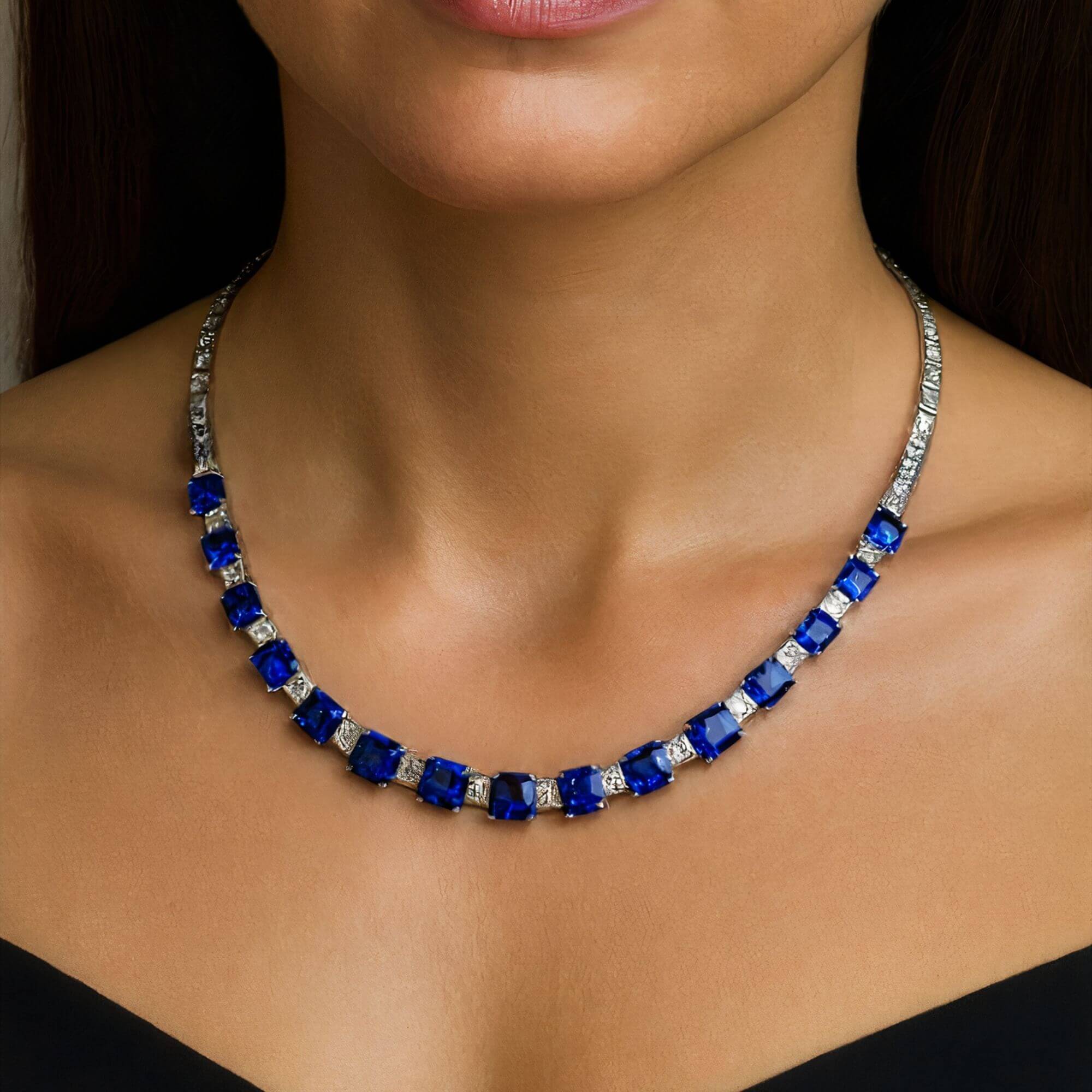 Exclusive: Square Cut Tanzanite & Diamond Necklace