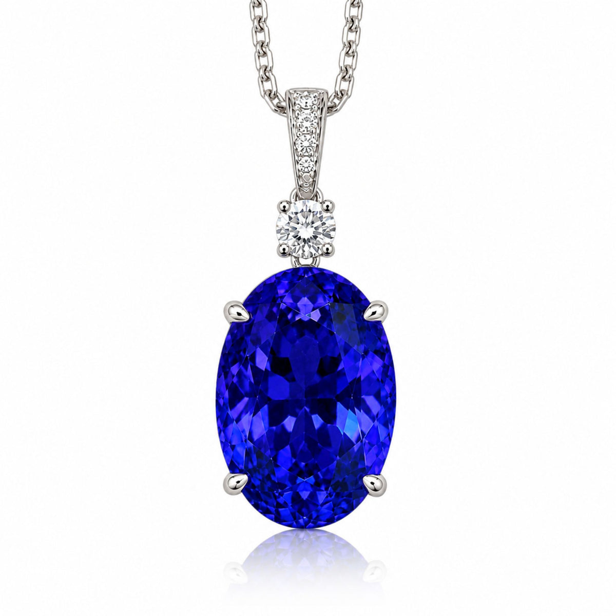 7 carat oval-cut tanzanite necklace with 8 round diamonds in 18K gold