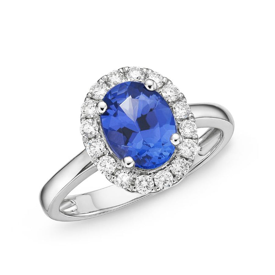 ”Kate” 2.20 Ct Oval Tanzanite & Diamond Halo Ring