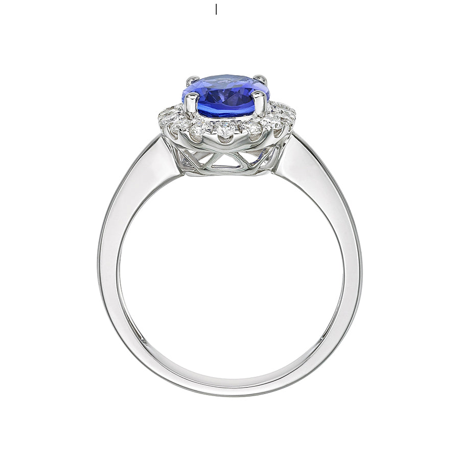 ”Kate” 2.20 Ct Oval Tanzanite & Diamond Halo Ring