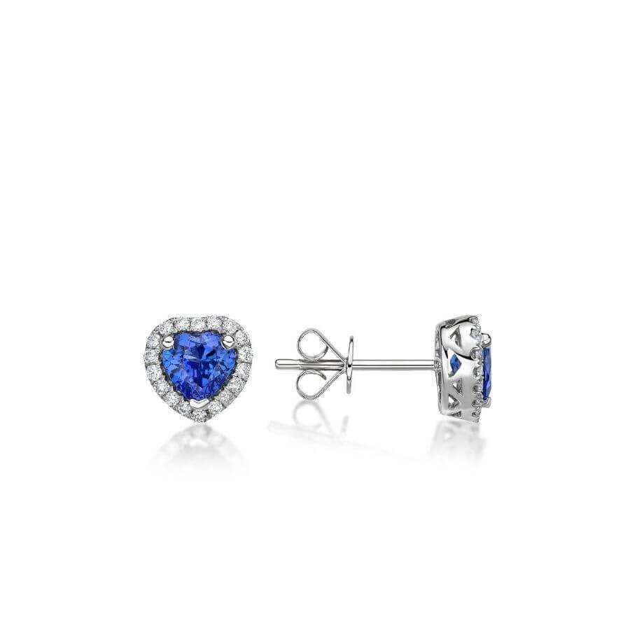 Heart Shaped Tanzanite & Diamond Stud Earrings