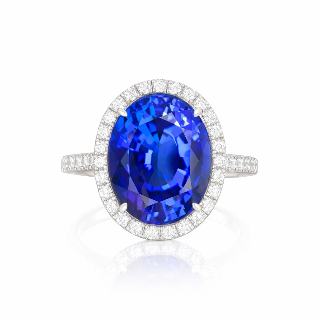 Exceptional Tanzanite 5.00 Carat Oval Diamond Halo Ring