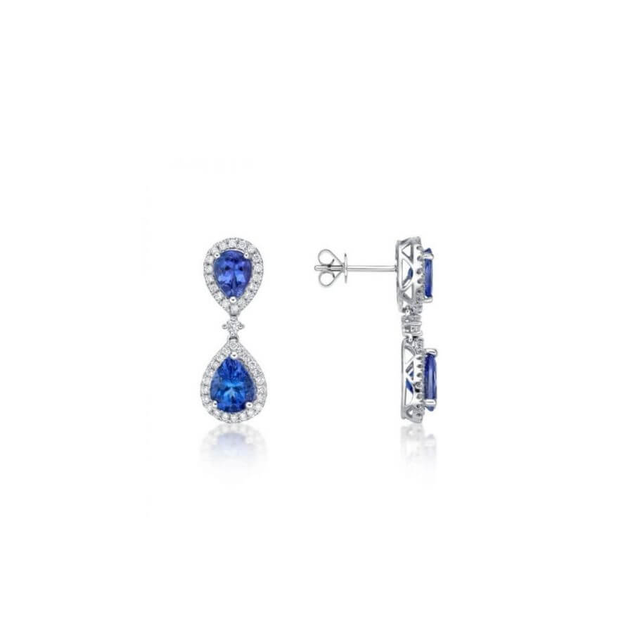 Double Pear-Shaped Tanzanite & Diamond Halo Earrings – Made To Order