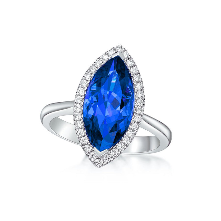 Tanzanite Marquise Cut Ring in White Gold – Made to Order