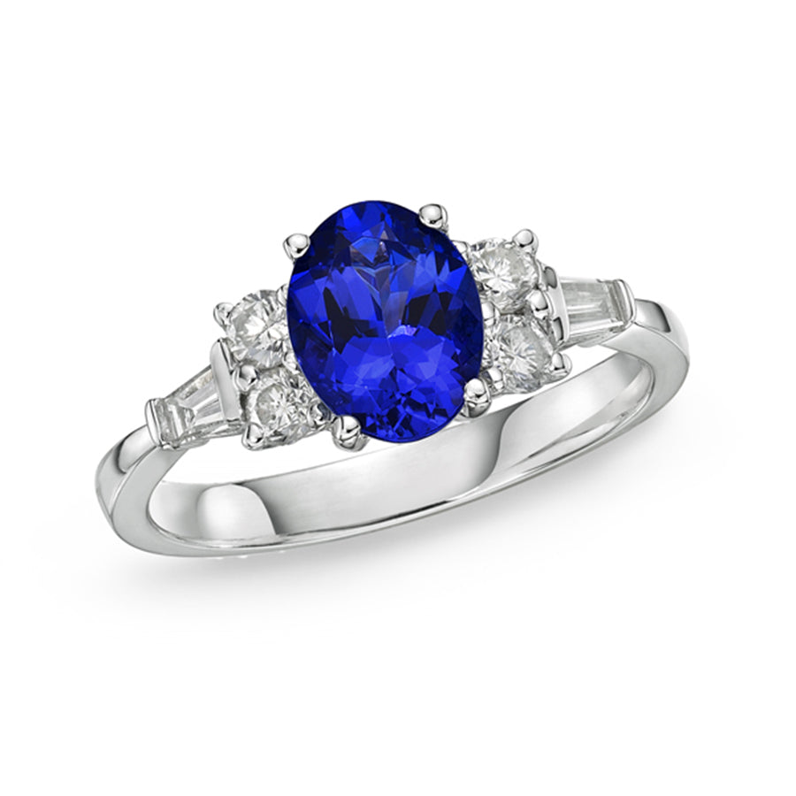 “Balmoral” Oval Tanzanite & Baguette Diamond Engagement Ring
