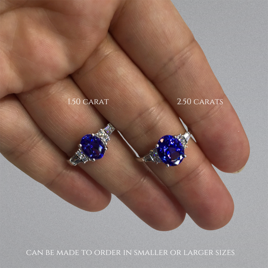 “Balmoral” Oval Tanzanite & Baguette Diamond Engagement Ring