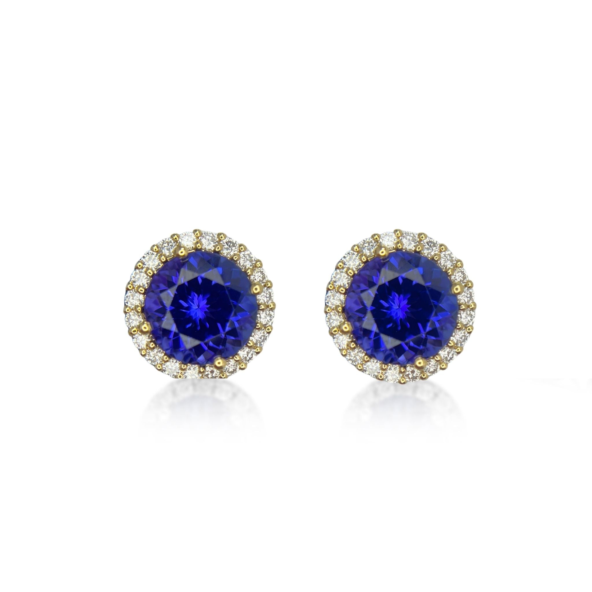 Exceptional Tanzanite and Diamond Halo Stud Earrings – 18ct Yellow Gold