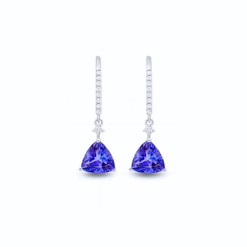 2.46 Ct Tanzanite Trillion Cut & Diamond Earrings