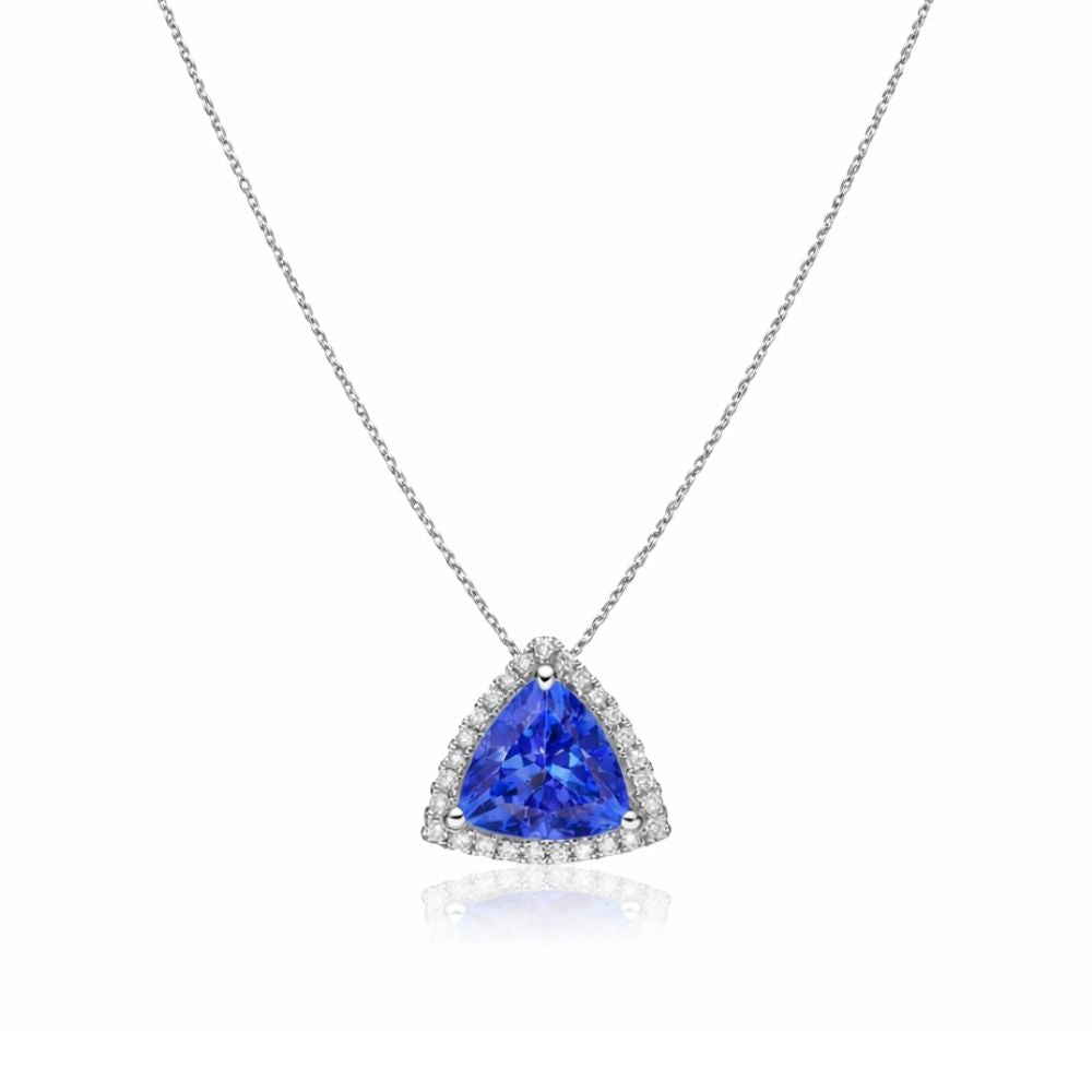 Trillion-Cut Tanzanite and Diamond Halo Pendant – 1.81 Carats