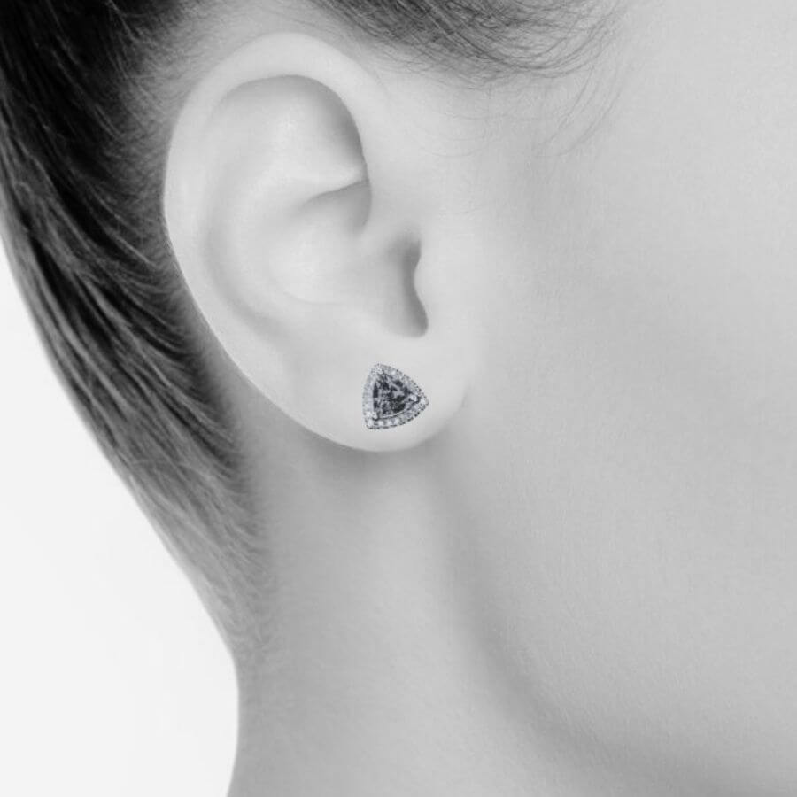 Violet Trillion Cut Tanzanite & Diamond Stud Earrings in 14k White Gold