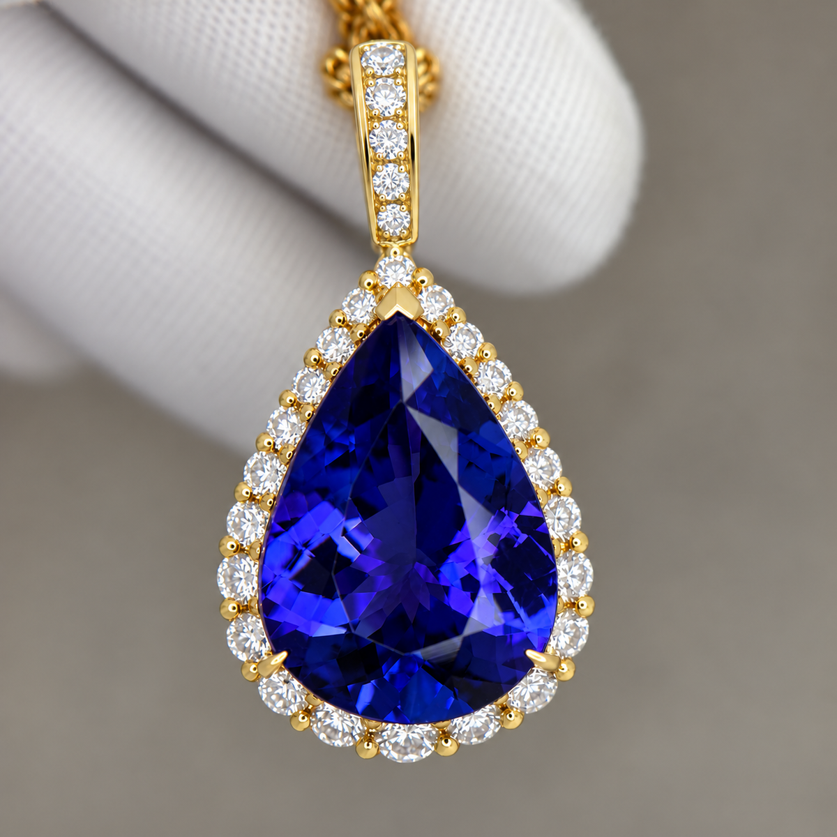 Investment-Grade 11.92 ct Pear-Shaped Tanzanite Pendant in 18K Yellow Gold