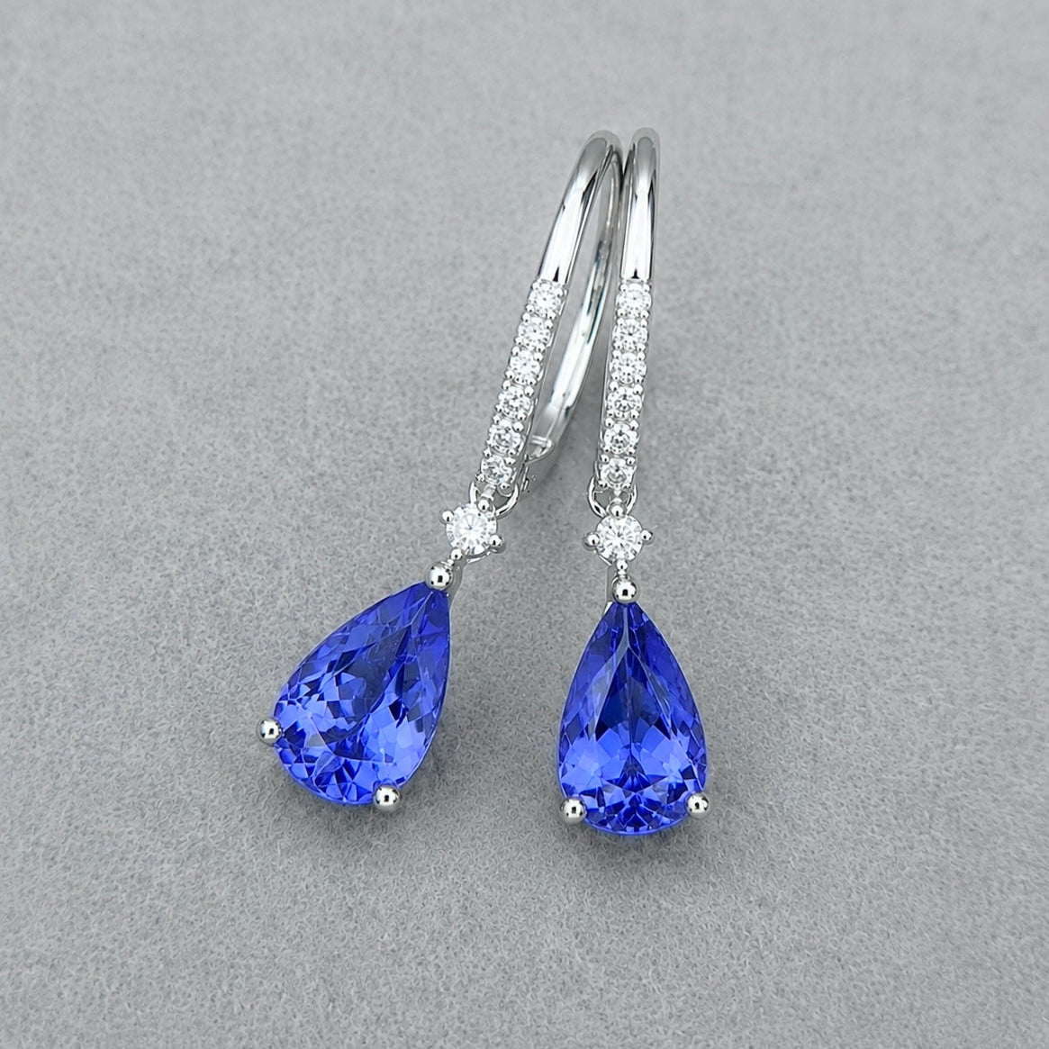 AAA grade pear-shaped tanzanite earrings with diamond accents
\