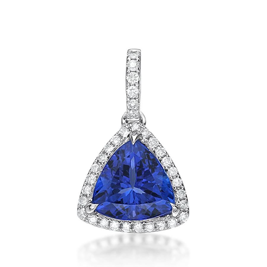 1.73 Ct Trillion Cut Tanzanite Pendant With Diamond Halo