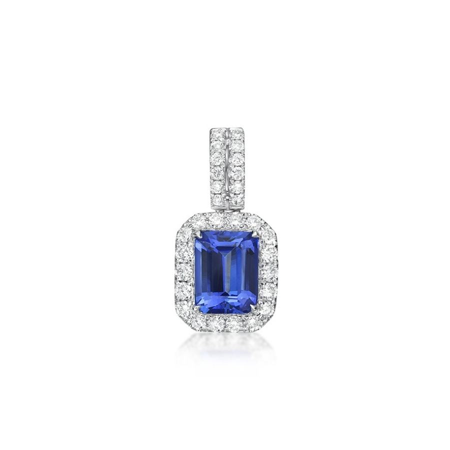 Exceptional 2.23 Ct Emerald Cut Tanzanite & Diamond Pendant