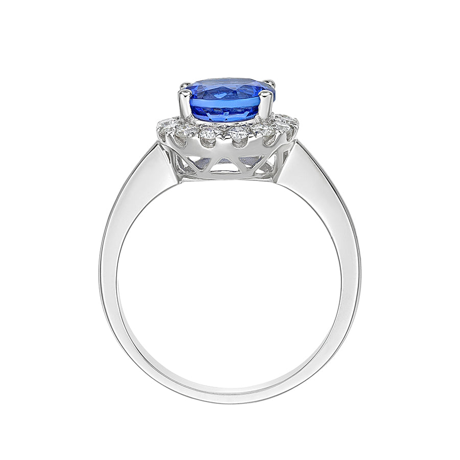 1.43 Ct Round Tanzanite & Diamond Halo Ring