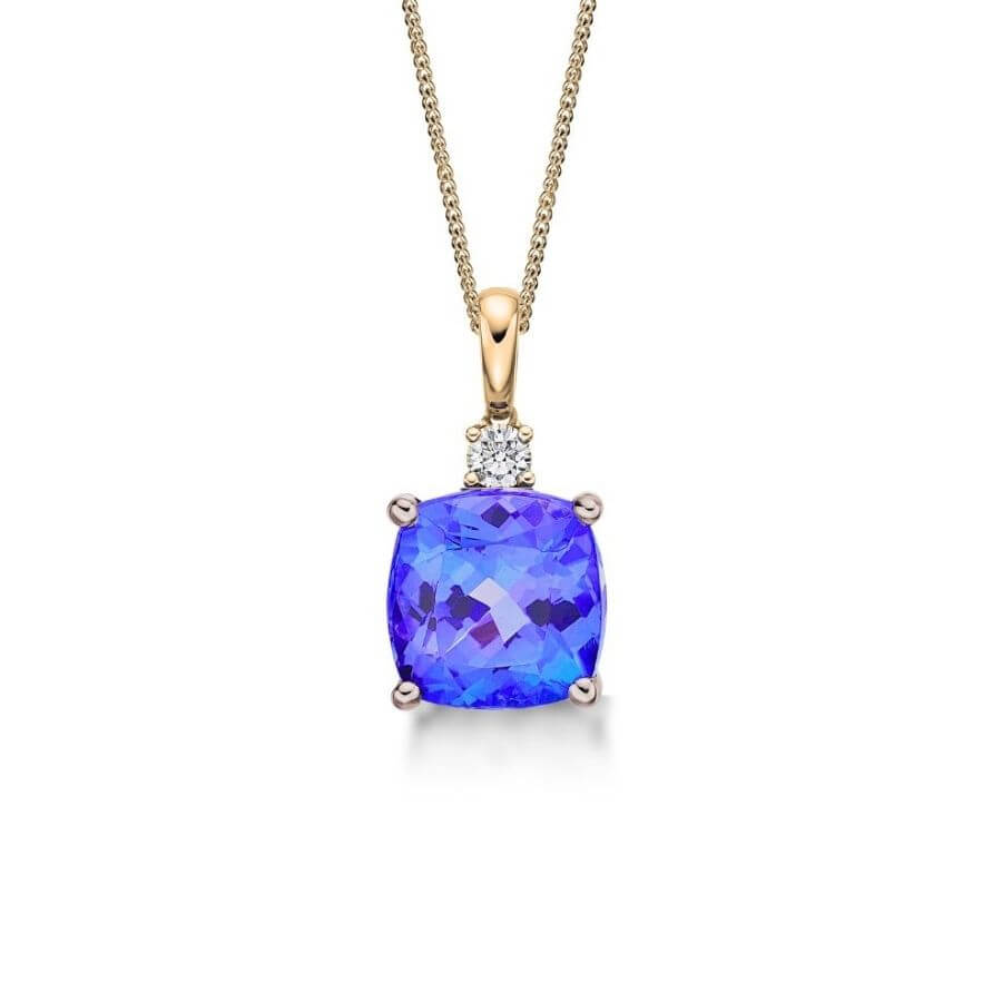 1.86 Ct Cushion Cut Tanzanite Pendant in Yellow Gold - Made To Order