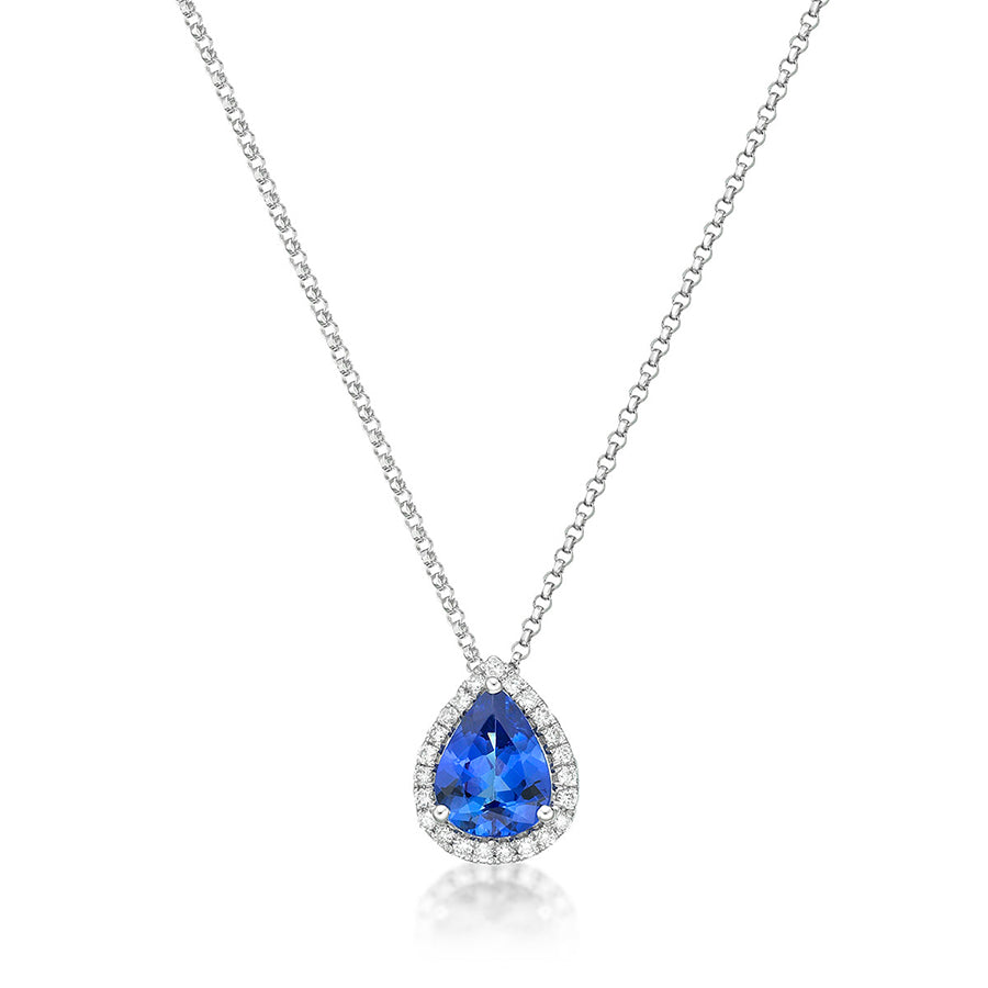 Pear-Shaped Tanzanite Pendant With Diamond Halo