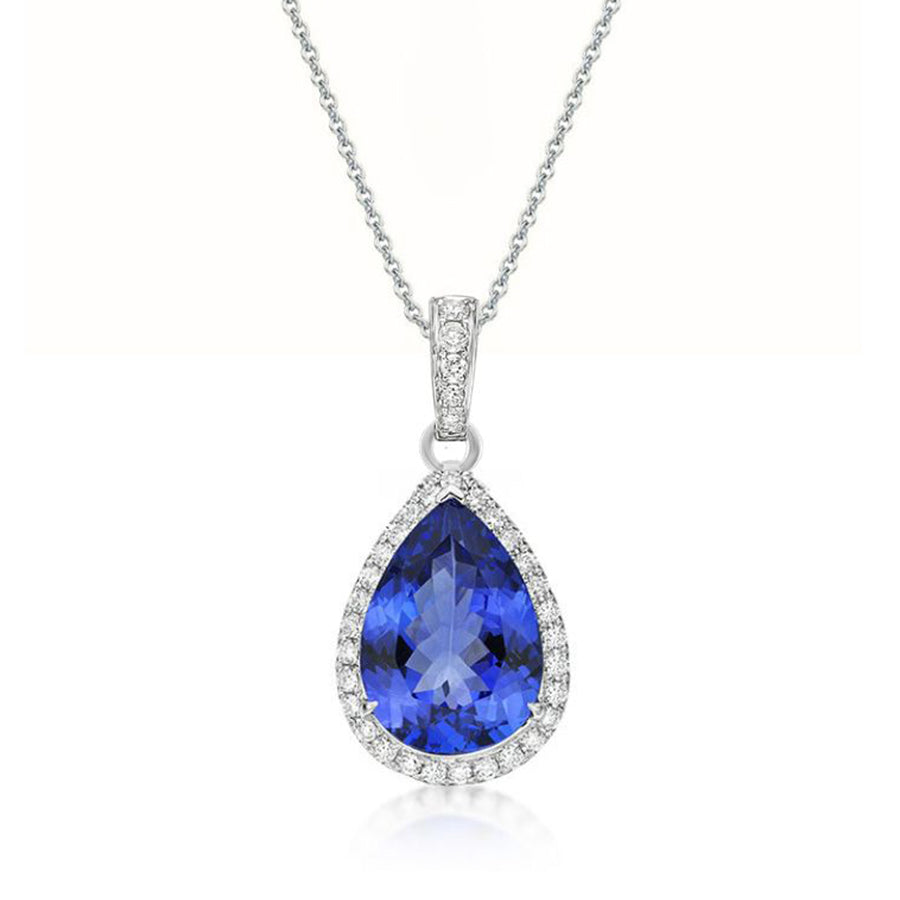 3.46 Ct Pear-Shaped Tanzanite Pendant With Diamond Halo