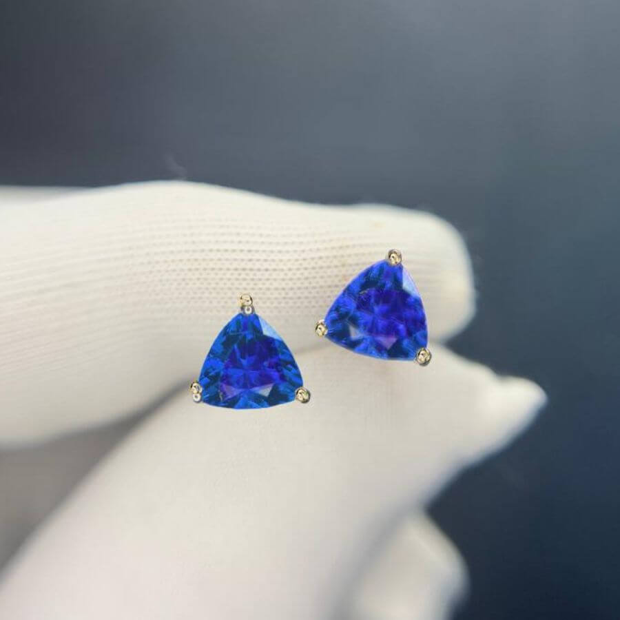 Trillion Cut Tanzanite Stud Earrings in 14k White Gold
