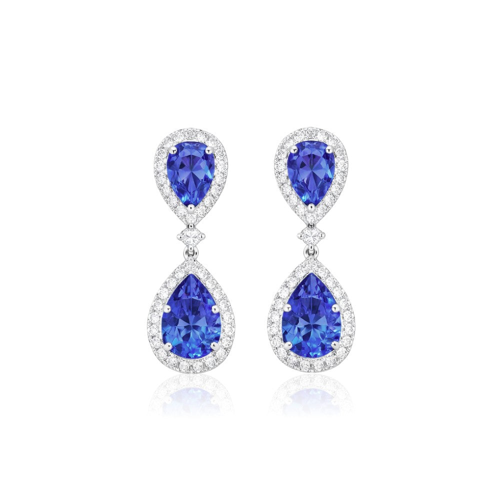 Double Pear-Shaped Tanzanite & Diamond Halo Earrings – Made To Order