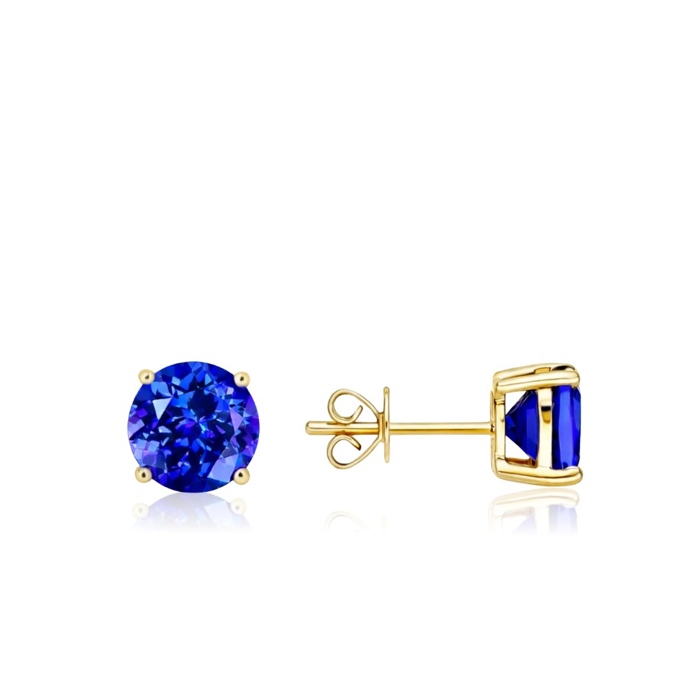 Exceptional 3 Carat Tanzanite Stud Earrings in 18K Yellow Gold
