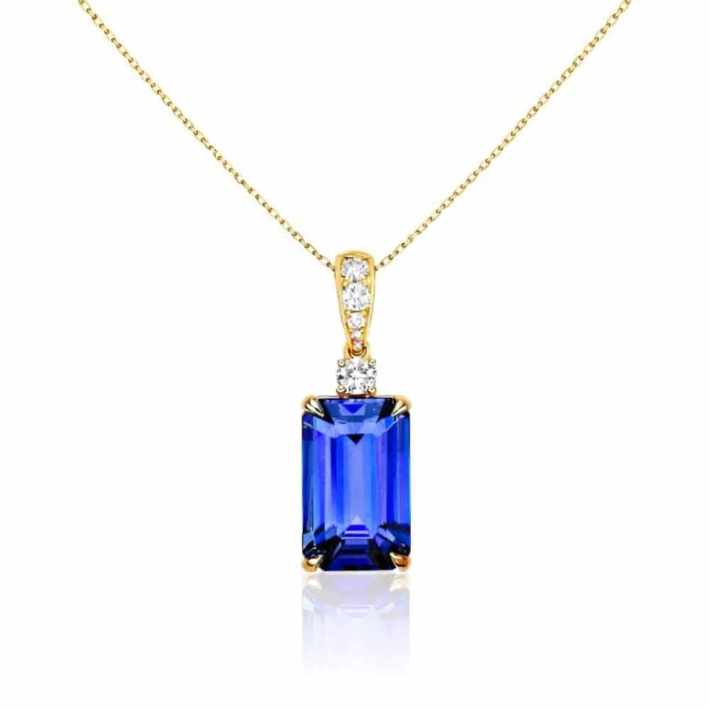 Made to Order: Exceptional Emerald Cut Tanzanite & Diamond Pendant