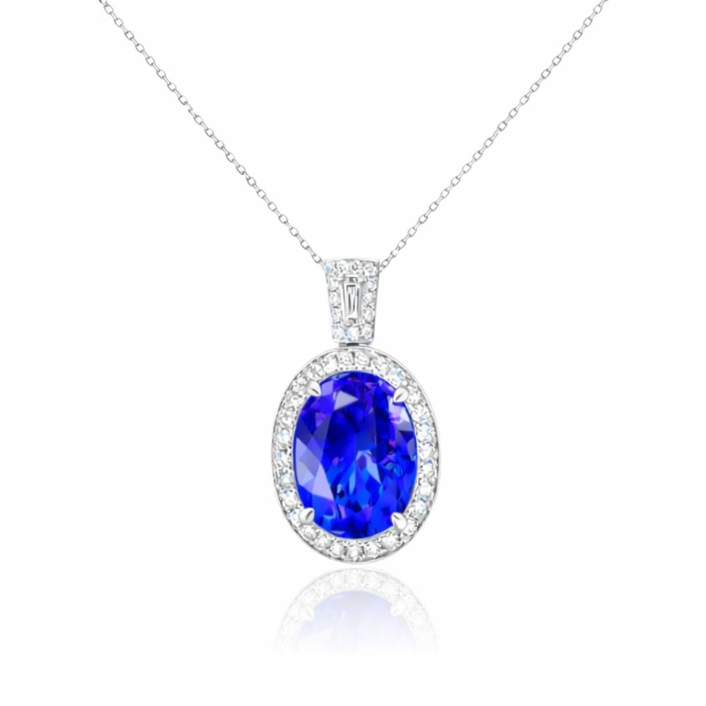 Made to Order : Violet & Blue 5 Ct Tanzanite & Baguette Diamond Pendant