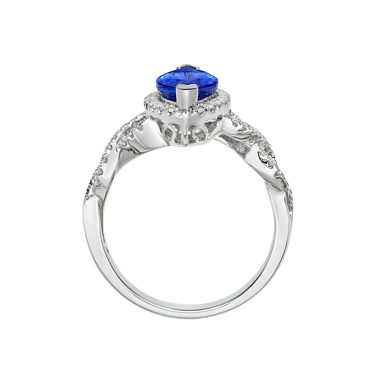 2.00 Ct Marquise Cut Tanzanite Twist Ring with Diamond Halo & Band