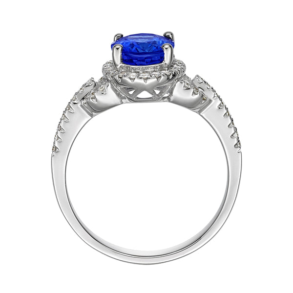 Marquise Cut Tanzanite Ring with Diamond Halo & Band