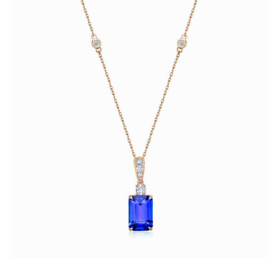 Made to Order: Exceptional Emerald Cut Tanzanite & Diamond Pendant