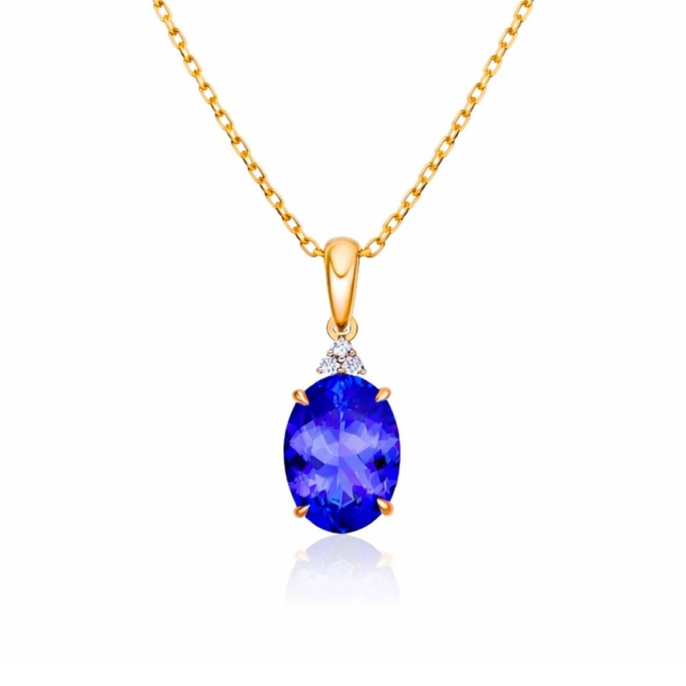 Oval Tanzanite & Diamond Pendant - Yellow Gold