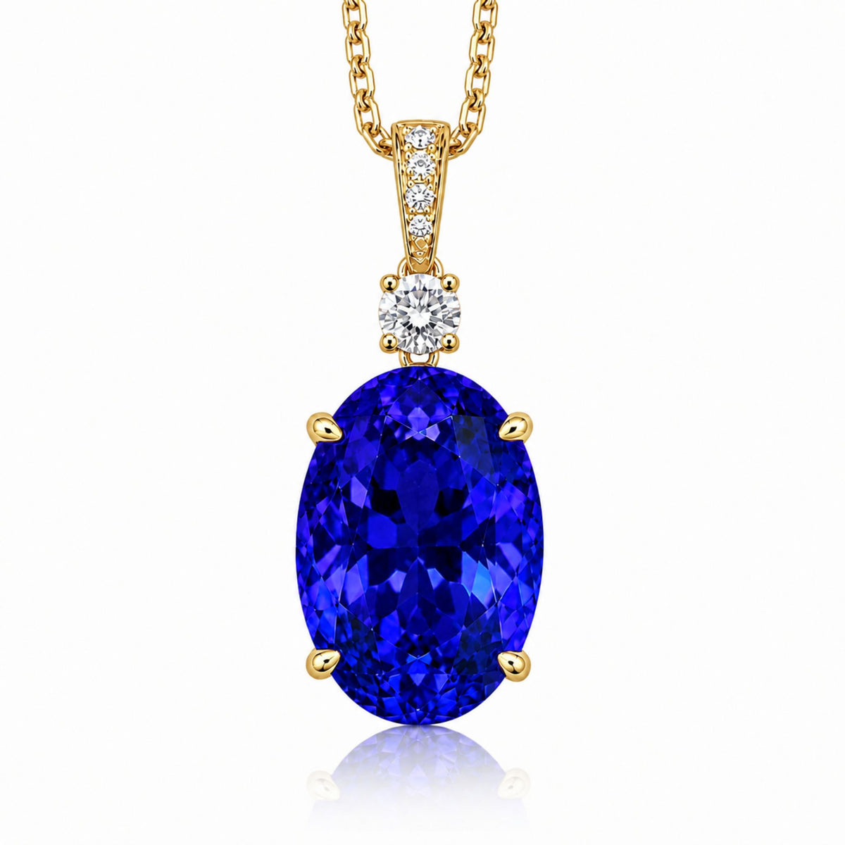 7 carat oval-cut tanzanite necklace with 8 round diamonds in 18K gold