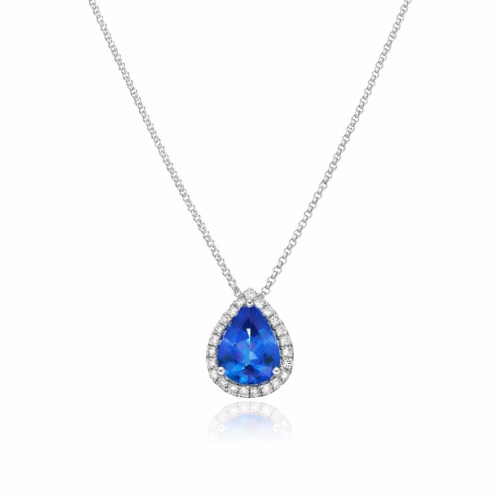 Pear-Shaped Tanzanite Pendant With Diamond Halo