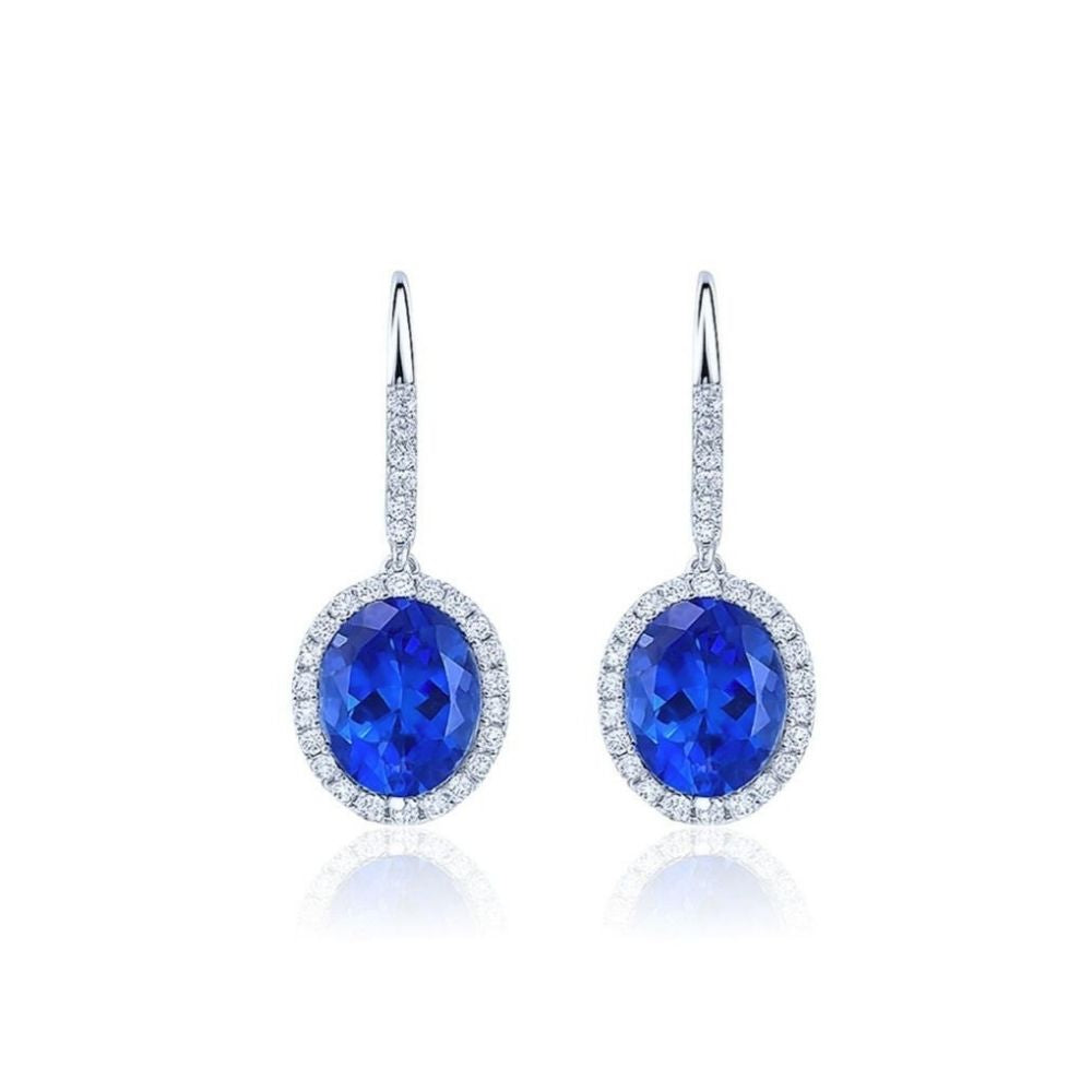 Tanzanite & Diamond Halo Drop Earrings