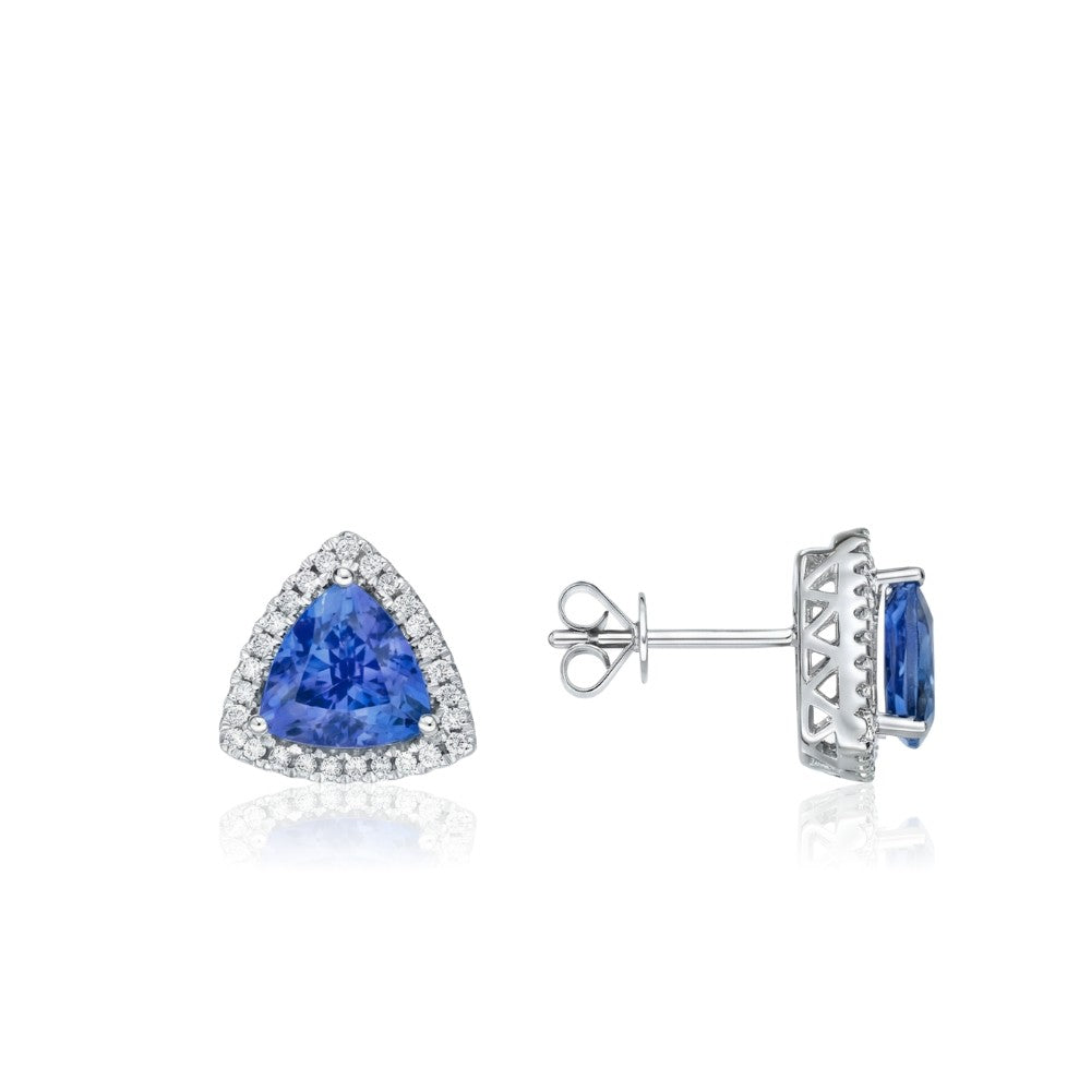 Tanzanite Trillion Cut & Diamond Stud Earrings